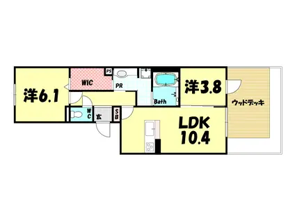 ヴィラージュ上三条(2LDK/1階)の間取り写真