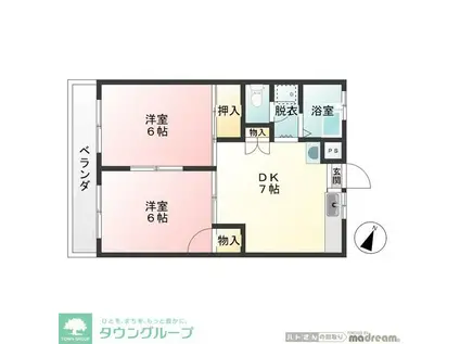 プラムヒル(2DK/4階)の間取り写真