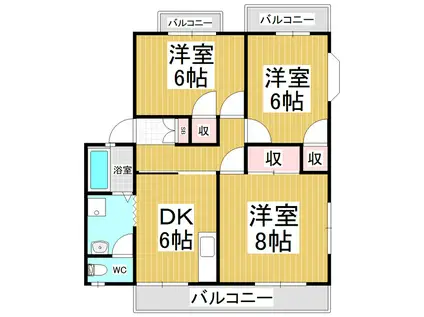 メモリーパレスA(3DK/2階)の間取り写真