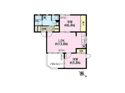 エクセル桜新町(2LDK/2階)の間取り写真