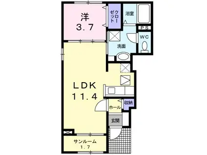 ワイズ アドニス II(1LDK/1階)の間取り写真