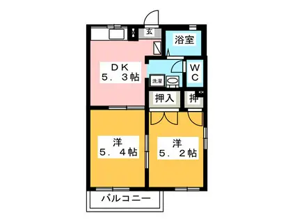 ヒルサイドテラス B(2K/2階)の間取り写真