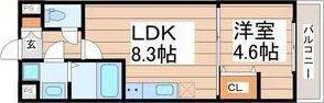 BLESSED LIFE上杉(1LDK/3階)の間取り写真