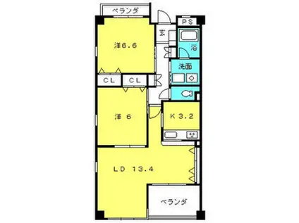 リジェールB棟(2LDK/2階)の間取り写真