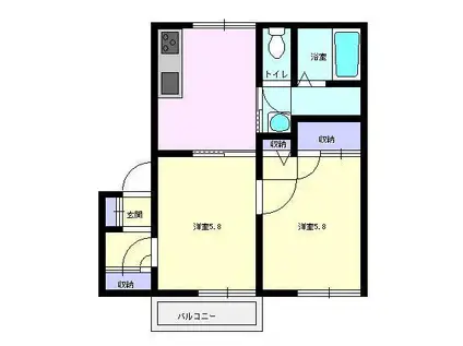 R FUKUMICHO2(2DK/2階)の間取り写真