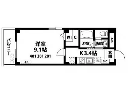 メルベージュ(1K/1階)の間取り写真