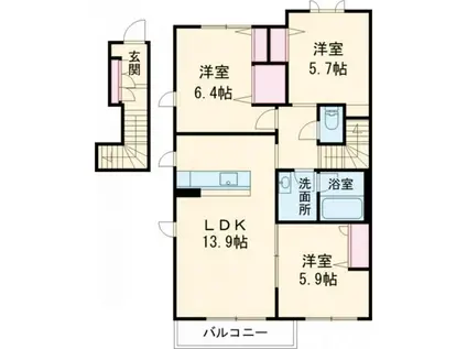 SHAMAISON二本松(3LDK/2階)の間取り写真