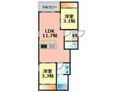 REGALEST VERDE(2LDK/2階)の間取り写真