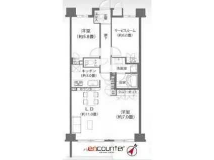 ガーデンホーム南千住EXPLAZA(2LDK/3階)の間取り写真