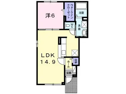 フェリス・ポモドーロ・トロワ(1LDK/1階)の間取り写真
