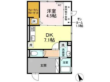 サイクルメゾン大工町105(1DK/1階)の間取り写真