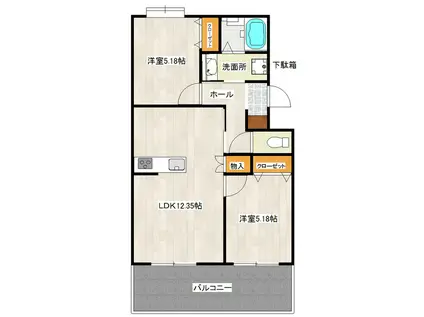 ポプラ城南(2LDK/1階)の間取り写真