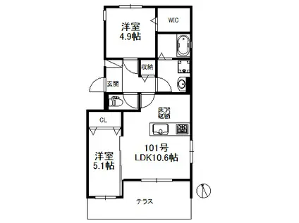 フルール花畑(2LDK/1階)の間取り写真