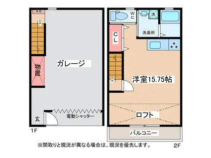CUBEG(ワンルーム/1階)の間取り写真