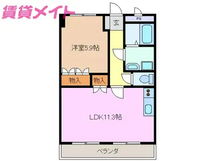 ツインズアソシアA棟(1LDK/2階)の間取り写真