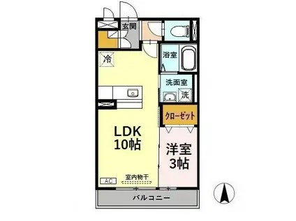 リビングタウン戸水(1LDK/1階)の間取り写真