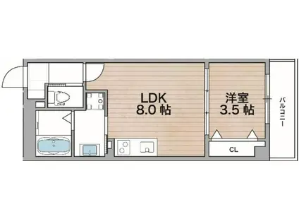 レジデンスコート森ノ宮(1LDK/2階)の間取り写真