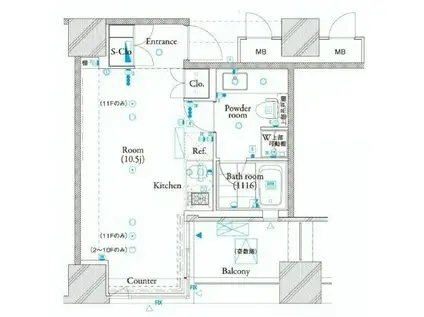 ザ・タワー芝浦(1K/7階)の間取り写真