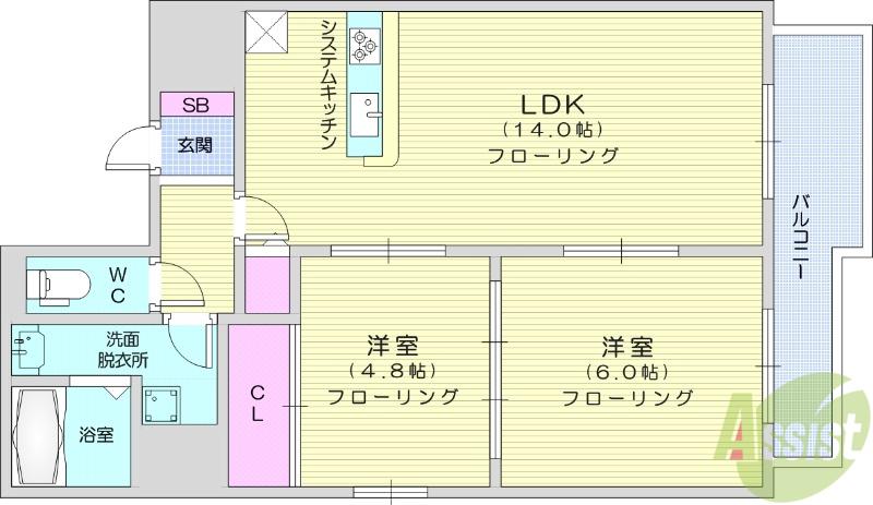 ディオコート長町(2LDK/3階)の間取り写真