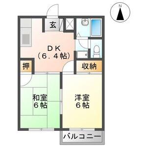 サンハイツ柄山(2DK/2階)の間取り写真
