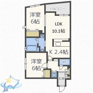 SOLEADO南4条(2LDK/5階)の間取り写真