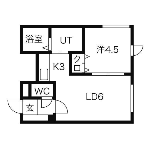 ブランノワール湖水(1DK/4階)の間取り写真
