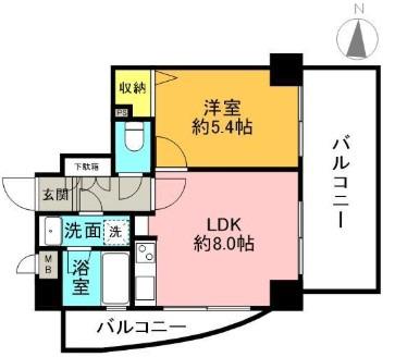 アーバンビュー倉敷カレッジコート(1DK/2階)の間取り写真