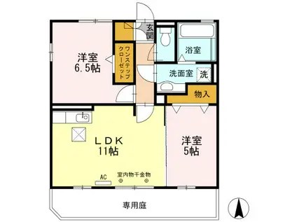 ミントA棟(2LDK/1階)の間取り写真