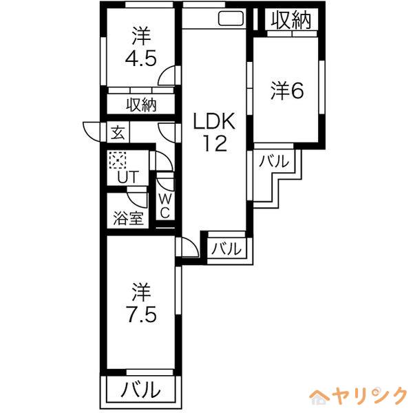 ロアール赤池(3LDK/3階)の間取り写真