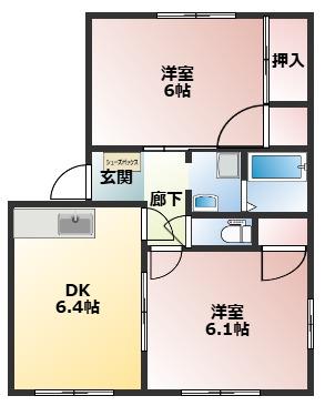 コーポマツノキ四番館(2DK/1階)の間取り写真