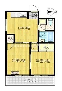 青風ハイツ(2DK/3階)の間取り写真