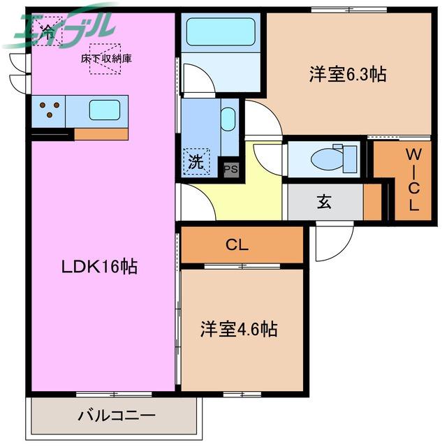ディーソルビア石塚町 B(2LDK/1階)の間取り写真