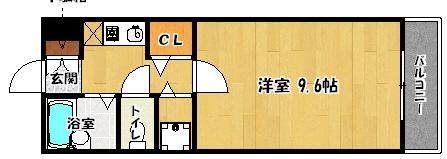 プレステージ室見(1K/2階)の間取り写真