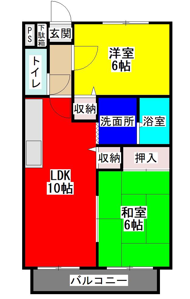 サンガーデン弓削B(2LDK/1階)の間取り写真