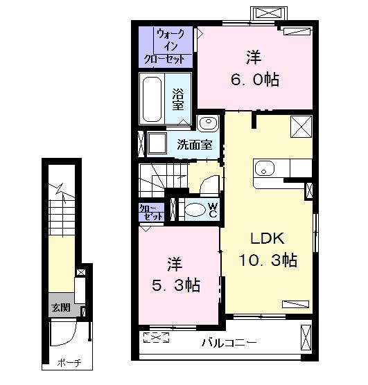 フォルトゥーナII(2LDK/2階)の間取り写真