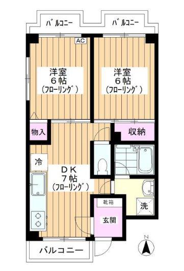 上板橋1丁目貸マンション(2DK/3階)の間取り写真
