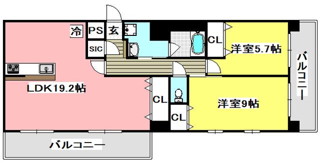 スプランディッド茨木天王(2LDK/3階)の間取り写真