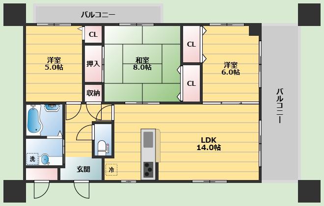 レジデンス桜の町(3LDK/1階)の間取り写真