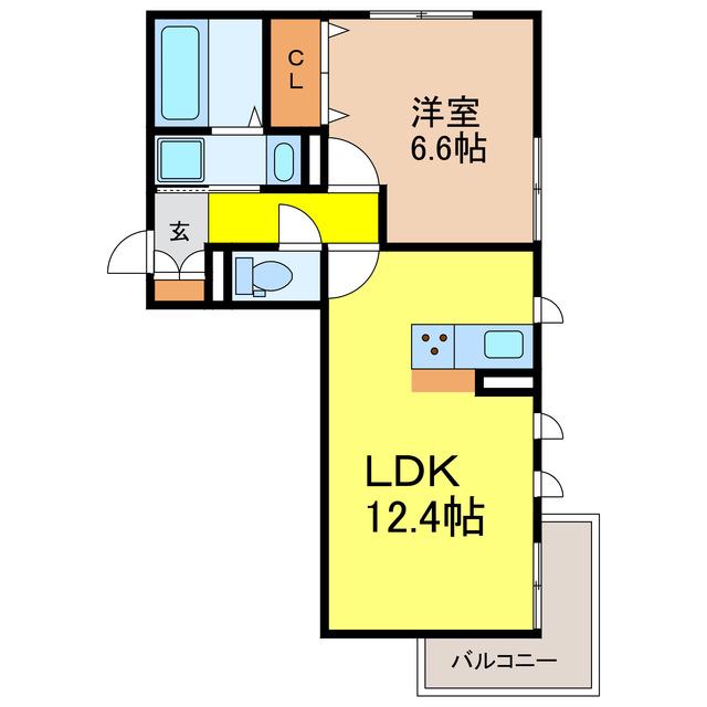 LUMIEREDUSOIRDEUX(1LDK/1階)の間取り写真