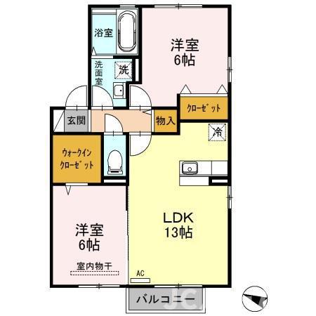 ロイヤルガーデン絆B棟(2LDK/2階)の間取り写真