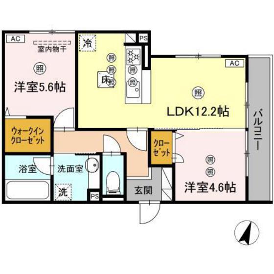 ミルフォード皆実町(2LDK/1階)の間取り写真