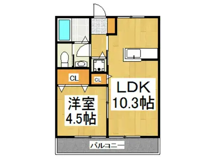 ロイヤルハイツ東所沢(1LDK/2階)の間取り写真