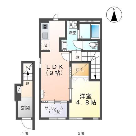 AVENIRII(1LDK/2階)の間取り写真