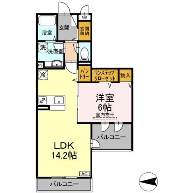 ルミエール大和東(1LDK/2階)の間取り写真