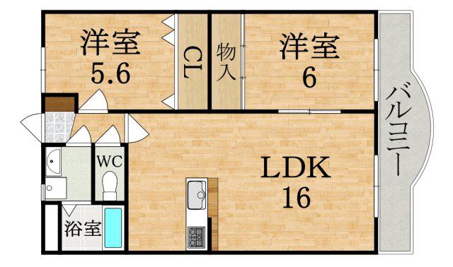 プランドール大和八木II(2LDK/3階)の間取り写真