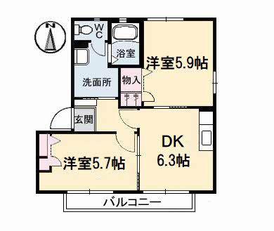 ヴィラージュマルイA(2DK/1階)の間取り写真