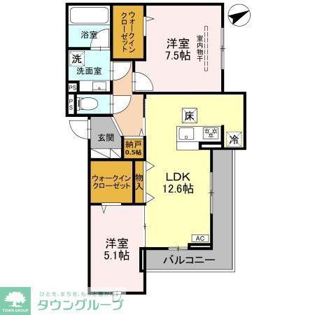ヴェントプーロ東松山(2SLDK/1階)の間取り写真
