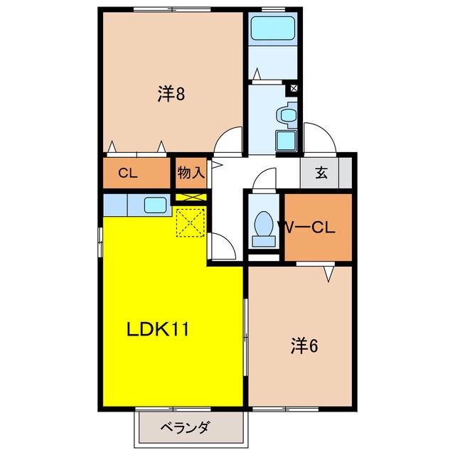 サンパティーク マ メゾン A・B(2LDK/1階)の間取り写真