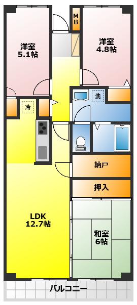 川越旭町ビューハイツ(3LDK/6階)の間取り写真
