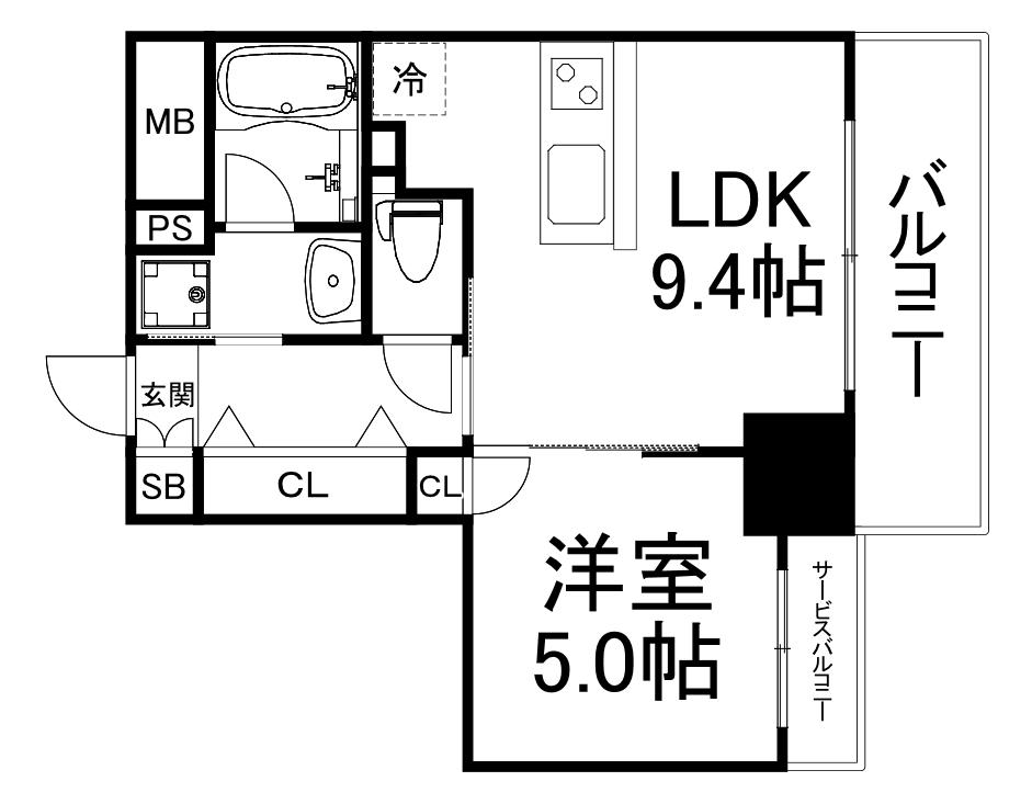 WAVE ON HORIE TOWER(1LDK/11階)の間取り写真